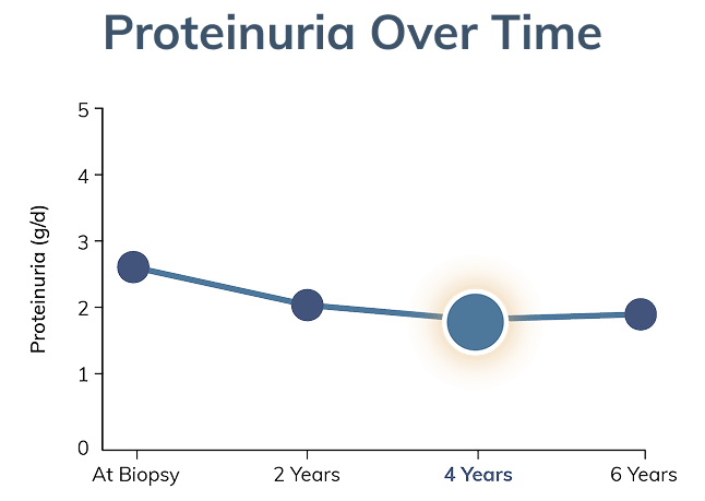 Graph showing proteinuria progression at four years