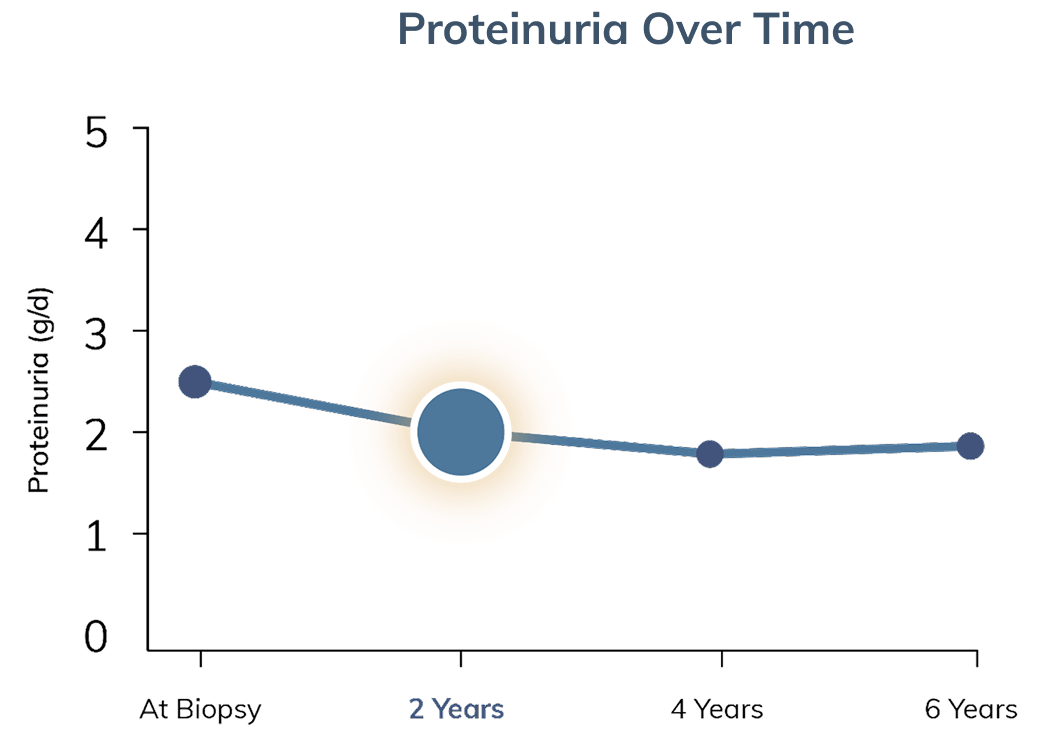 Graph showing proteinuria level after two years