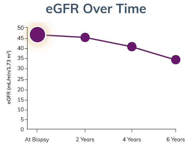 Graph modeling eGFR decline over time, starting at biopsy
