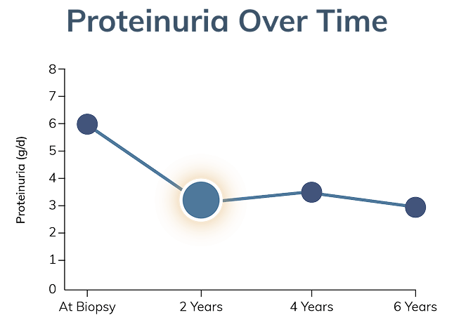 Graph showing proteinuria progression level after two years