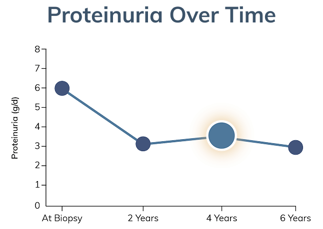 Graph showing proteinuria progression level at four years