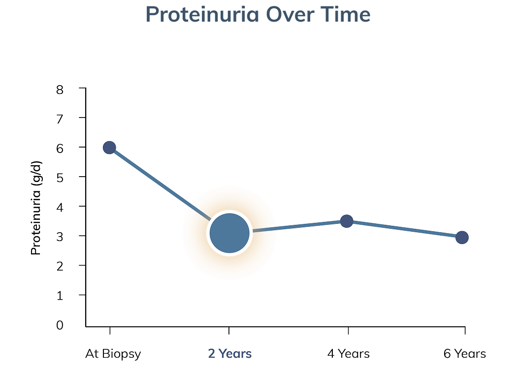 Graph showing proteinuria progression level after two years